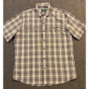 G.H. Bass & Co. Mens Plaid Short Sleeve Button-Up Shirt Large Gray Cotton